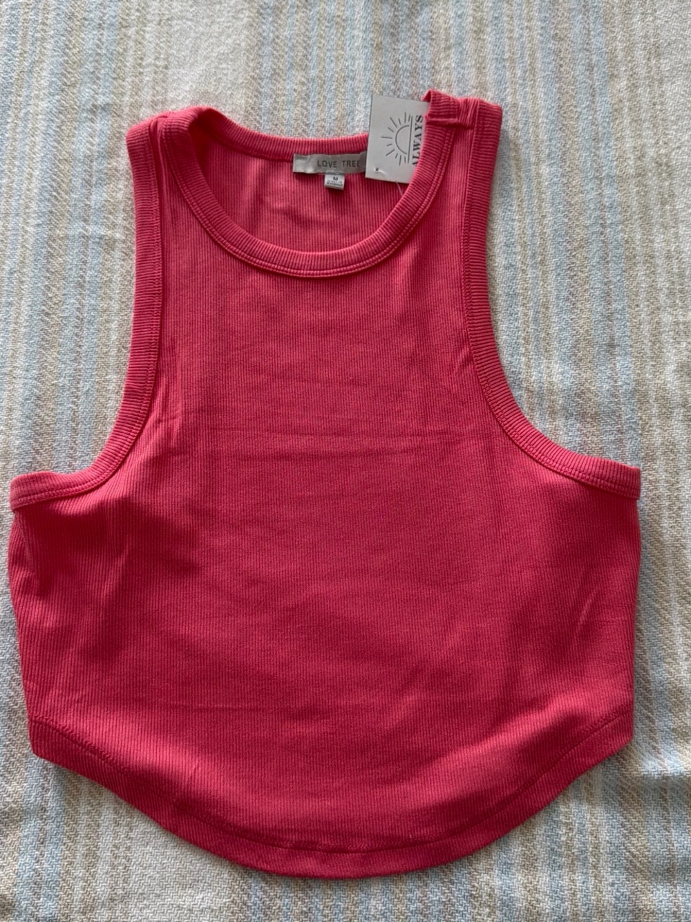 Love Tree Coral Pink Ribbed Cropped Tank